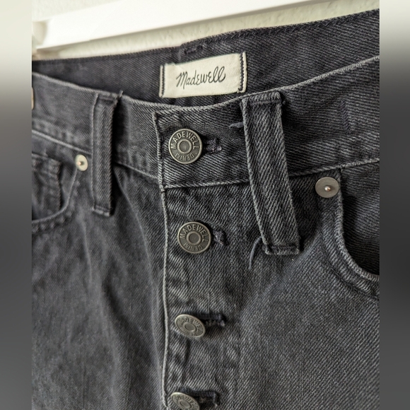 Madewell Rigid Denim A-Line Button Fly Mini Skirt Black Wash - Picture 3 of 5